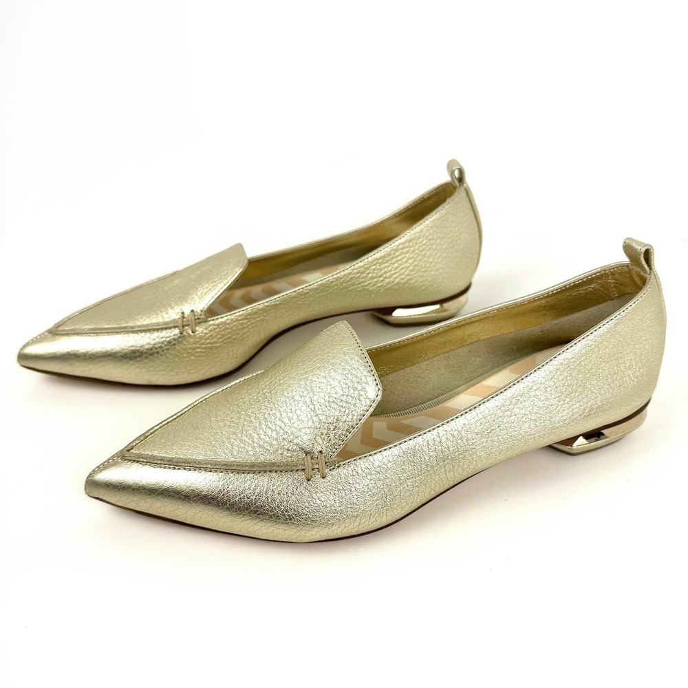 Nicholas Kirkwood Beya Platinum Gold Leather Loafer Size 37.5 / 7.5